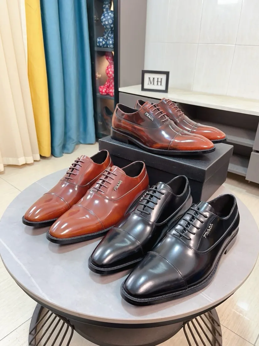 Men's shoes 💰540🌹🌹【PRADA Leather Shoes】Top purchasing agent Original imported Italian custom cowhide leather surface, fully imported water-dyed breathable cowhide lining, original factory special molded sole super comfortable, size: 38-44